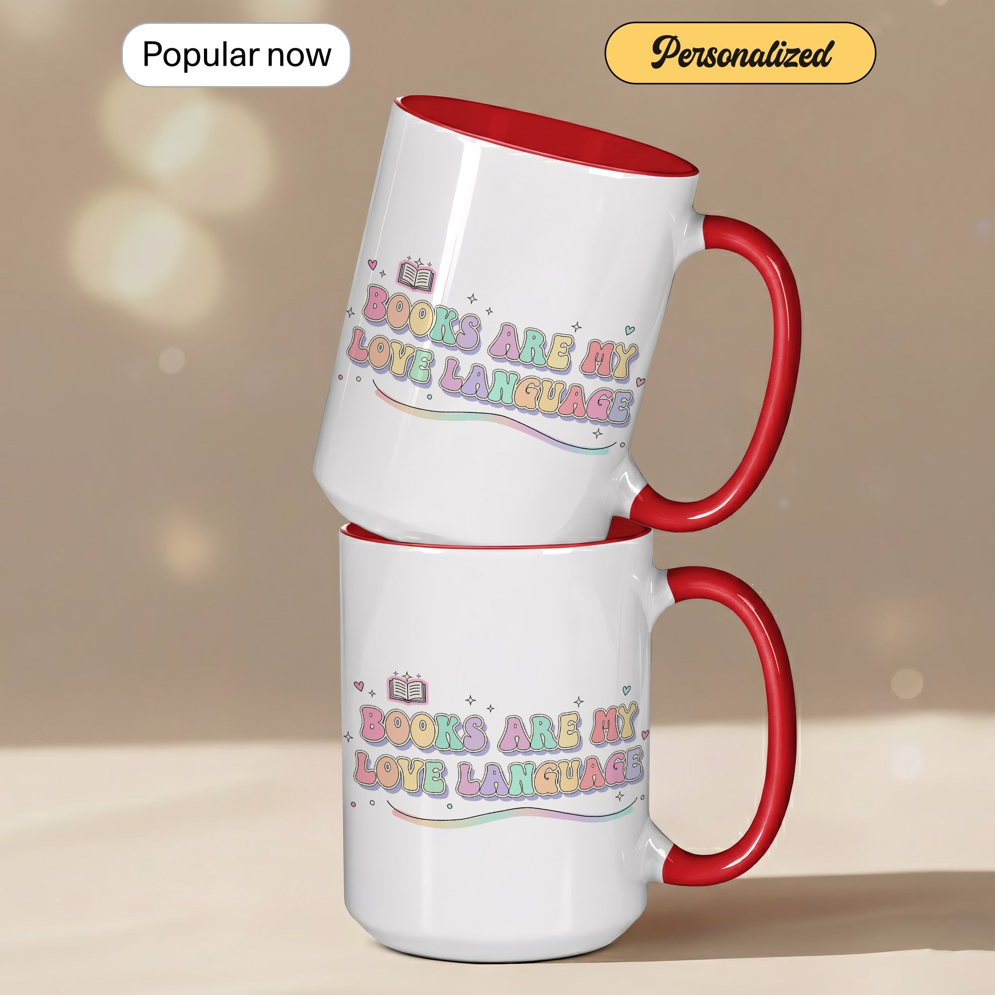 Books Are My Love Language Mug - Cute Book Lover Coffee Cup - Pastel Aesthetic Reader Gift - Bookworm Mug for Women - 11oz 15oz | Mug 158