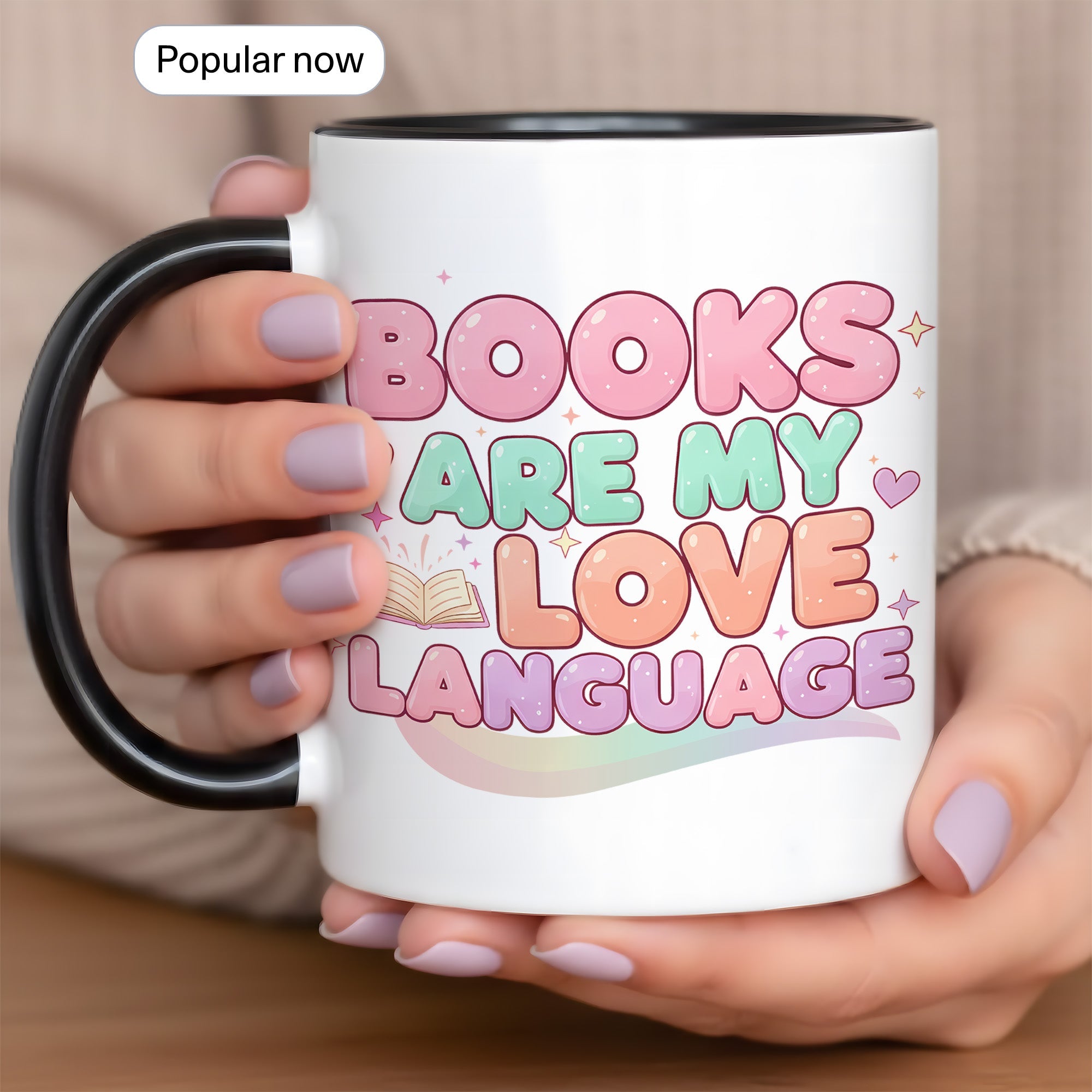 Books Are My Love Language Mug – Cute Book Lover Coffee Cup – Pastel Aesthetic Reader Gift for Women – Bookworm Mug 11oz 15oz |Mug 156
