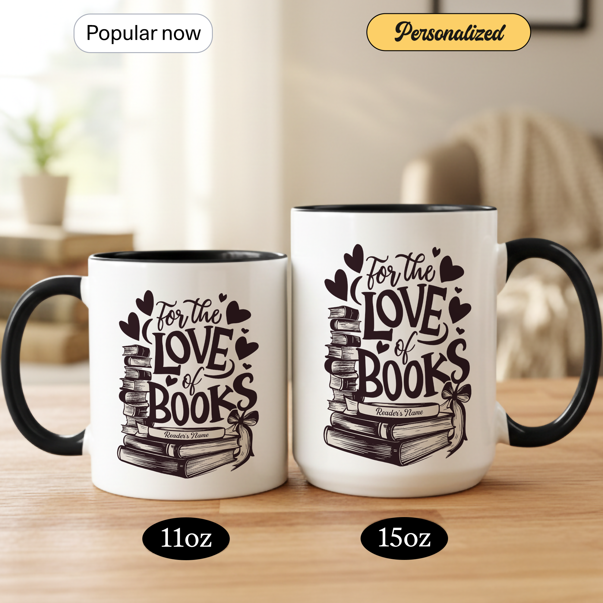 For The Love Of Books Personalized Mug – Custom Book Lover Gift – Reader Coffee Cup – Romantic Literary Mug 11oz 15oz | Mug 119