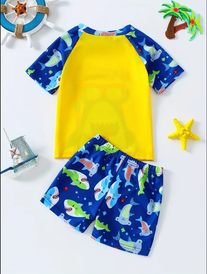 Sea Shark Themed Jersey Shorts Set for Kids