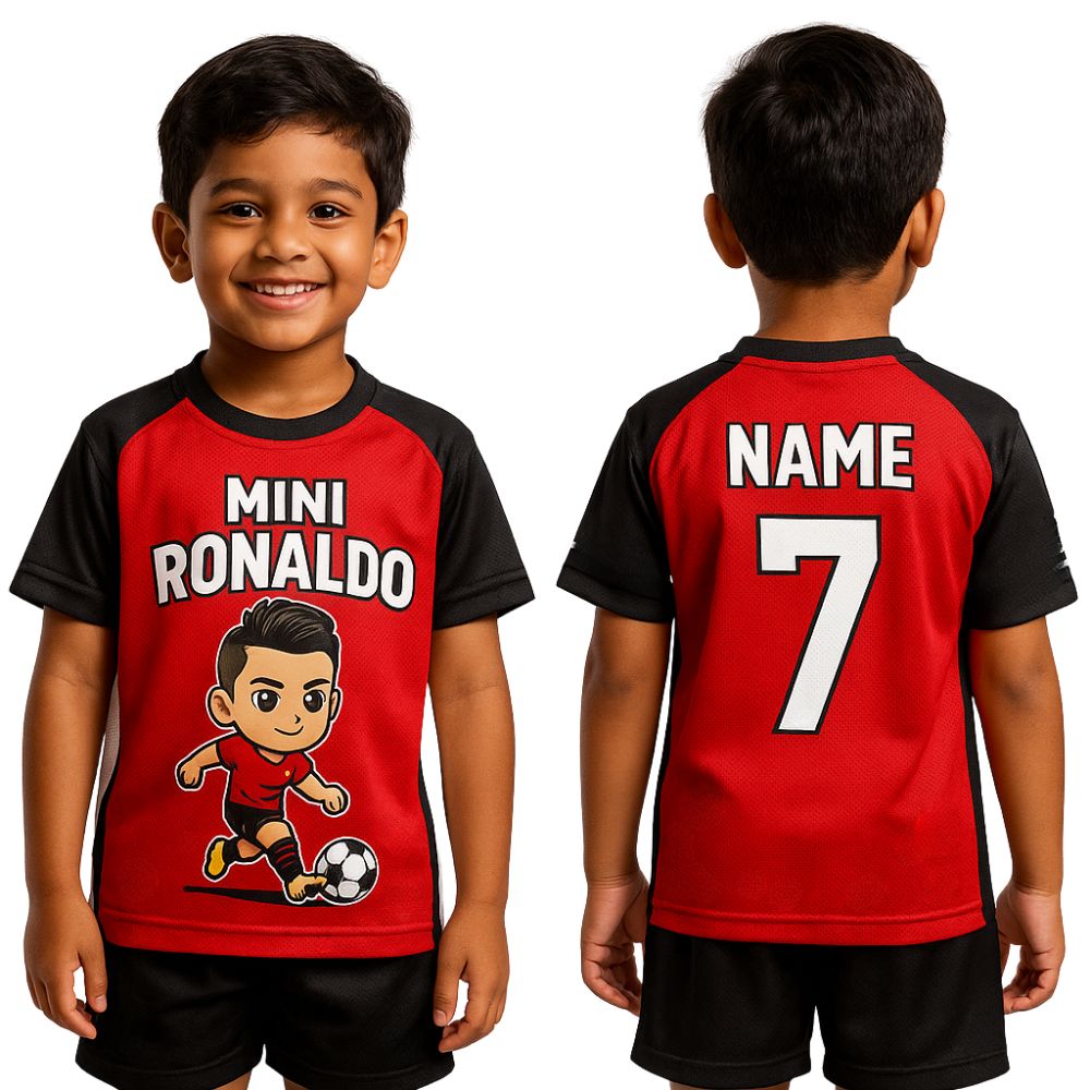 Mini Ronaldo Custom Jersey with Shorts for Kids - Personalized Football T-Shirt
