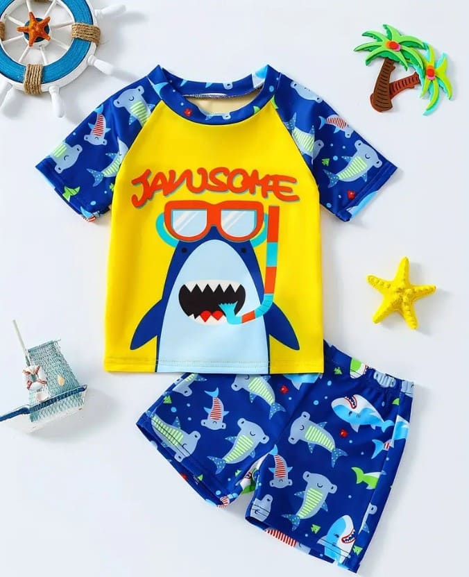 Sea Shark Themed Jersey Shorts Set for Kids